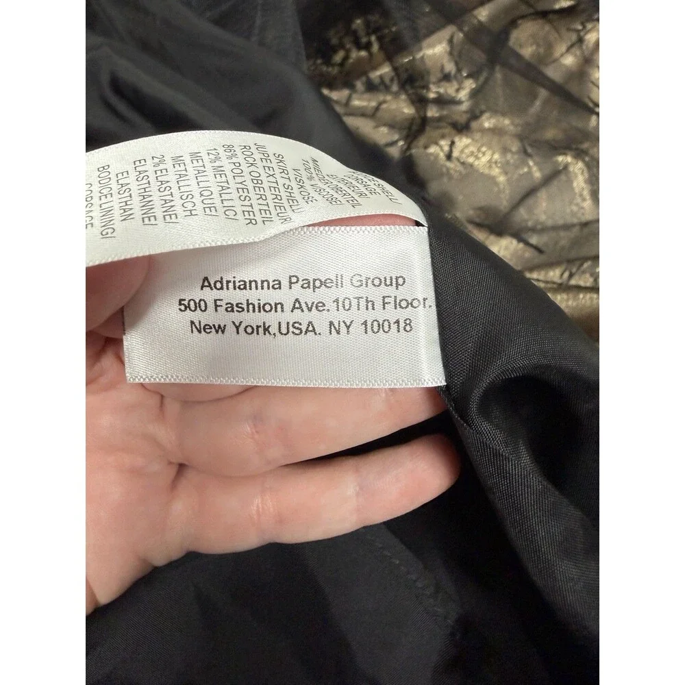 Aidan Mattox Adrianna Papell Dress Size 6 Black Gold Metallic Jacquard Gown - Picture 7 of 11
